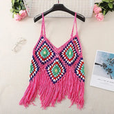 Hollow Out Sleeveless Frayed Crop Tops